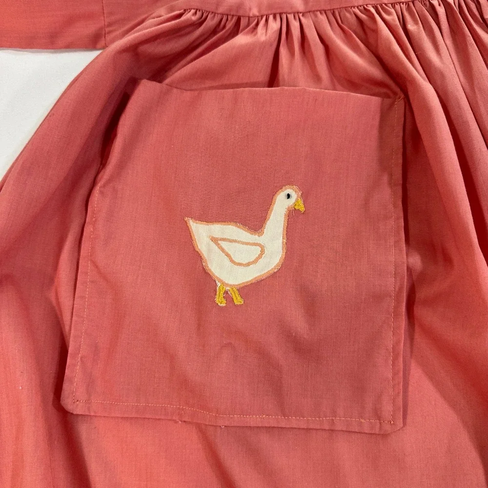 Vintage Handmade House Cat Duck Applique Apron Pink Lace Cottagecore Retro Boho